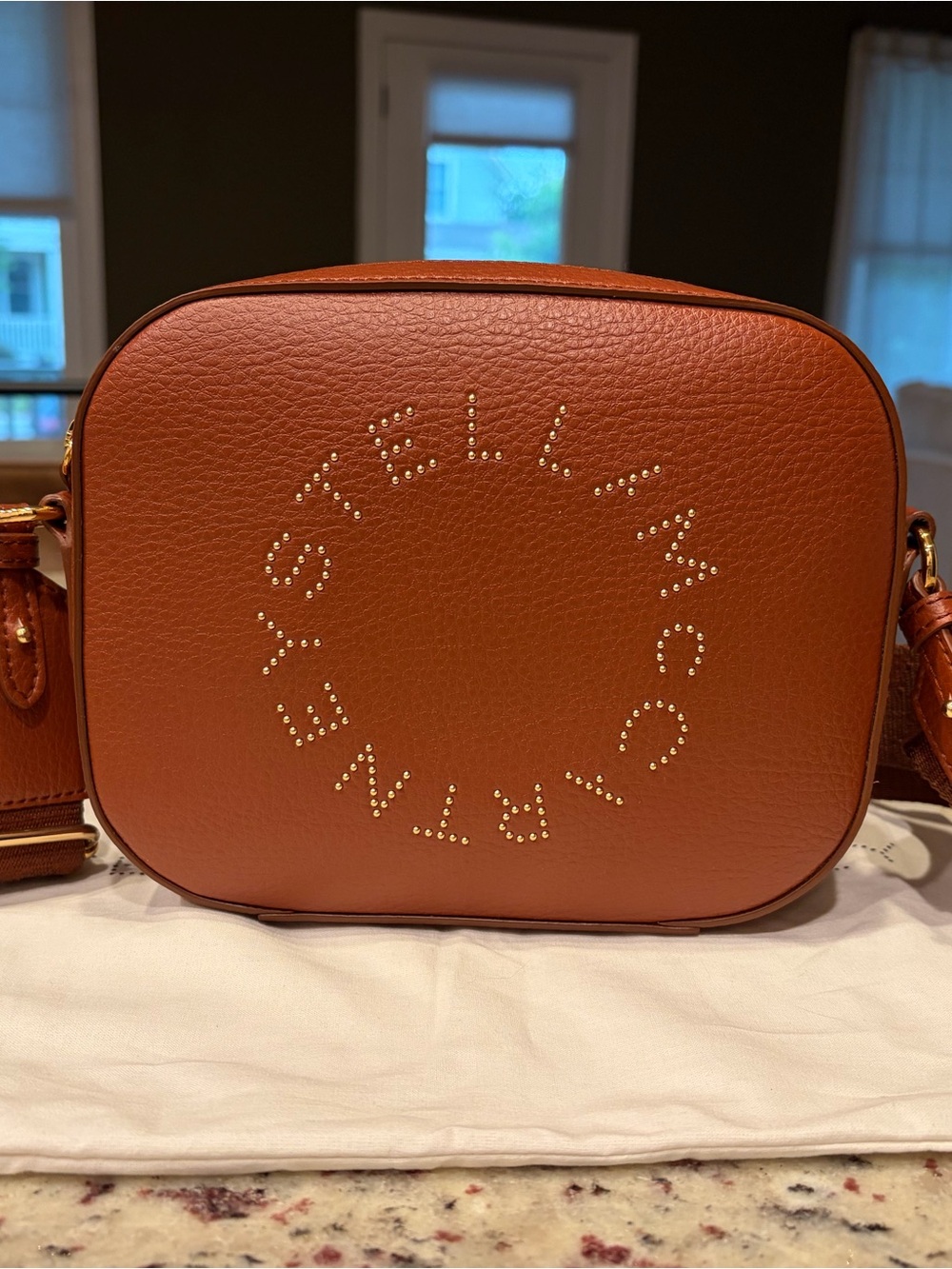 Stella McCartney Cognac Brown Circle Logo Crossbody